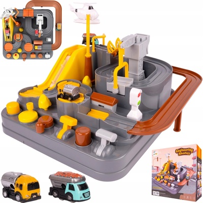 Majlo Toys Interaktivní dětská dráha se 2 autíčky a helikoptérou Engineering Adventure
