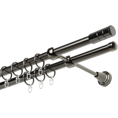 OK-GarnýžeCZ - Garnýže kovová dvouřadá 19mm Cylinder onyx 100 cm do stěny / kroužky s háčkem