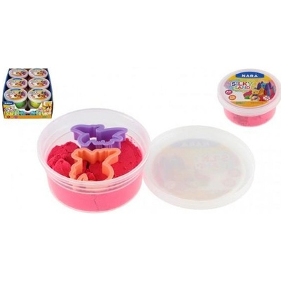 NARA piesok/plastelína 100 g s vykrajovačmi 2 ks 6 farieb v plastovom tégliku 8,5 x 4cm 12 ks v boxe