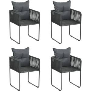 vidaXL Външни столове с възглавнички, 4 бр, полиратан, черни (313107)