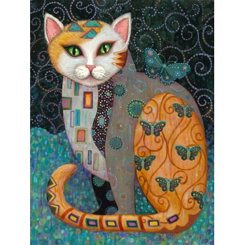 Image 1 of Диамантен Гоблен "Коте с Пеперуди" - 40 x 50 см, Кръгли мъниста
