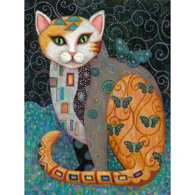 Диамантен Гоблен "Коте с Пеперуди" - 40 x 50 см, Кръгли мъниста