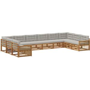 vidaXL Комплекти дивани 10 бр. Натурално и светлосиво (3383899)