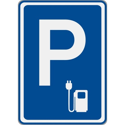 Dopravní značka IP12 Vyhrazené parkoviště (Réservé + Dobíjení elektromobilů)