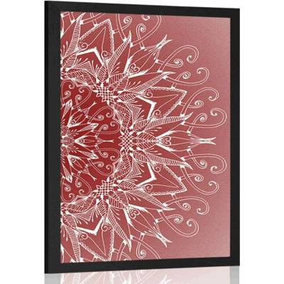 Plakát bílá Mandala na červeném pozadí - 60x90 no frame