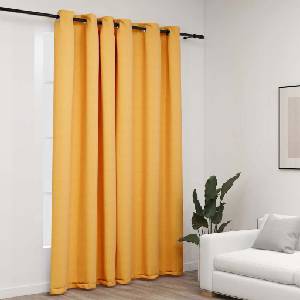Pure Line Home Завеса с ленена текстура в цвят горчица с метални халки, 290 x 245 см