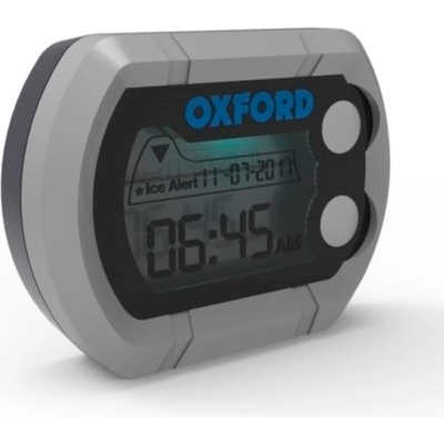 Digitálne hodinky a teplomer Oxford OF219 Micro Clock na motocykel vodeodolné - strieborná