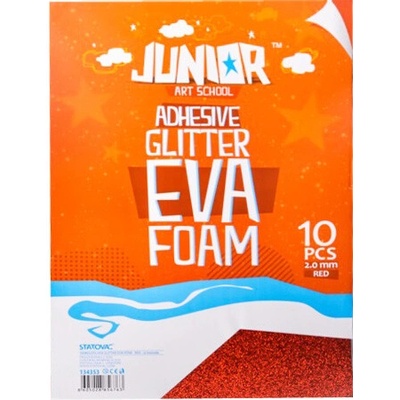 JUNIOR-ST Dekorační pěna A4 EVA 10 ks červená samolepicí glitter 2,0 mm