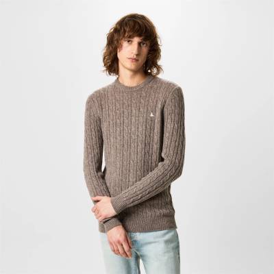 Пуловер Jack Wills Marlow Merino Wool Blend Cable Knitted Jumper - Brown Marl