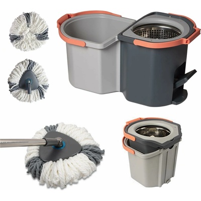 Pepita Spin Mop с педал, комплект за моп с 2 контейнера и въртяща се на 360° глава, +1 резервна глава (LV-A03-2)