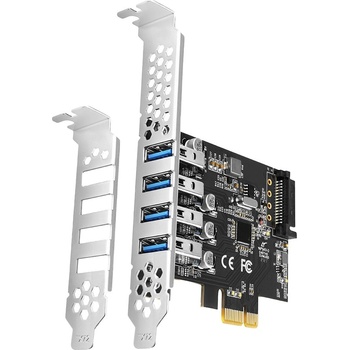 AXAGON PCI-Express card with four external USB 3.2 Gen1 ports with dual power. Renesas chipset. Standard & Low profile (PCEU-43RS)