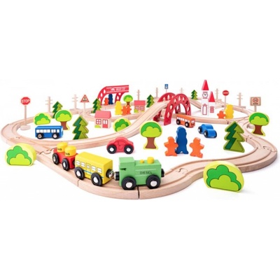 Woody Vláčkodráha s mostem a zastávkou 90 dílů – Zboží Dáma