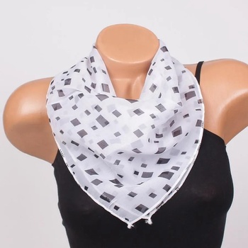 Image 1 of Нежно фишу в бял цвят с черни квадратчета