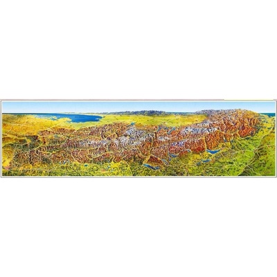 Alpy - velká panoramatická mapa 215 x 60 cm, lamino + očka