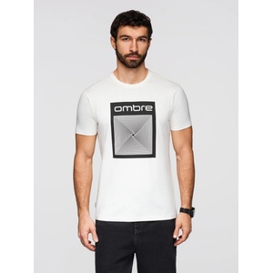 Ombre Clothing Мъжка памучна тениска с геометричен печат - бяла V2 OM-TSPT-0260 Ombre Clothing Ombre Clothing | Byal | МЪЖЕ | S