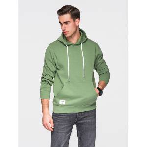 Ombre Clothing Мъжки памучен суитшърт BASIC джоб за ръце с качулка - зелен Ombre Clothing Ombre Clothing | Zelen | МЪЖЕ | S