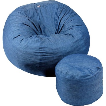 Image 1 of PUFRELAX Комплект, Барбарон с табуретка за крака, 500л. Matusalem - Denim, Перящ се калъф, Подходящ за деца, Пълнеж с микс от мемори пяна и дунапрен, Гама Premium (PUF-M-MO-PT-DEN)