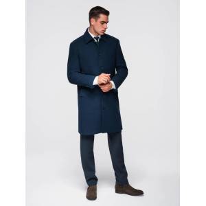 Ombre Clothing Мъжко дълго едноредово палто с яка и подплата - тъмносиньо V3 OM-COWC-0135 Ombre Clothing Ombre Clothing | Sin | МЪЖЕ | S