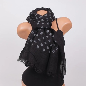 Image 1 of Дамски шал в черно с малки сиви цветенца