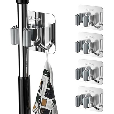 Držák na mop Qikuver Broom, 4 ks háků na mop z nerezové oceli, samolepicí držák na koště, pro mop, – Zbozi.Blesk.cz