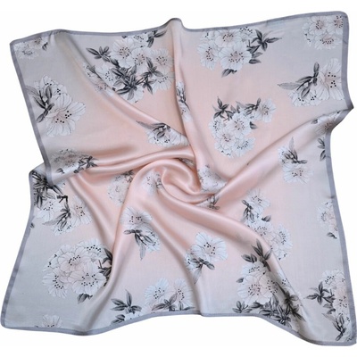 hedvábný šátek šedo-růžový s květy v dárkovém balení – Sleviste.cz