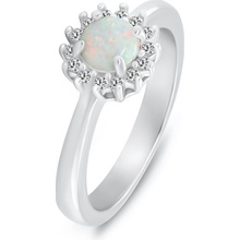 Brilio Silver Strieborný prsteň s bielym syntetickým opálom a zirkónmi RI110W