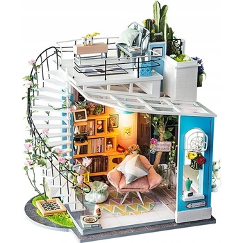 ROBOTIME miniaturní domeček - Podkrovní byt s terasou LED DIY 1:24