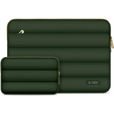 Tech-Protect Puffy Laptop Sleeve and Accessories Bag 16 - елегантен калъф и органайзер за аксесоари за MacBook 15, MacBook 16 и лаптопи до 16 инча (зелен)