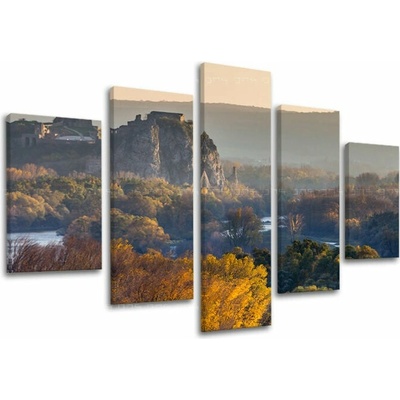 Obraz hradu Devín nad sútokom riek na plátne — 5-dielny set - 100x80 cm