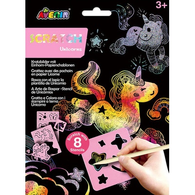 Škrabacie obrázky podľa šablóny Jednorožec