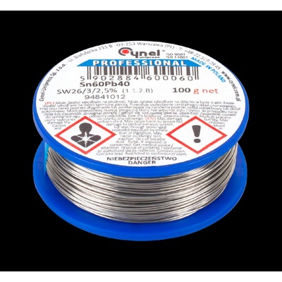 Cín na pájení SN60PB40 3 mm 100 g Cynel L-LUT0112-100