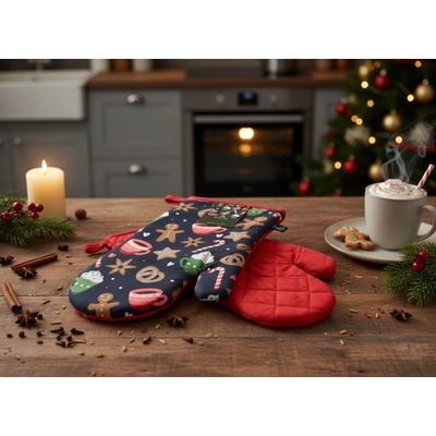 BBK Vánoční kuchyňské rukavice chňapky FESTIVE TABLE 18 x 30 cm 100% bavlna