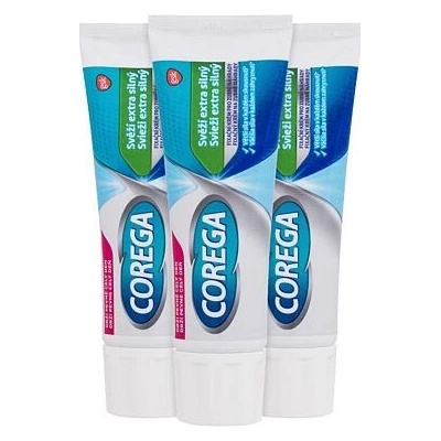 Corega Fresh Extra Strong Trio extra silný fixační krém pro zubní náhradu unisex fixační krém pro zubní náhradu 3 x 40 g