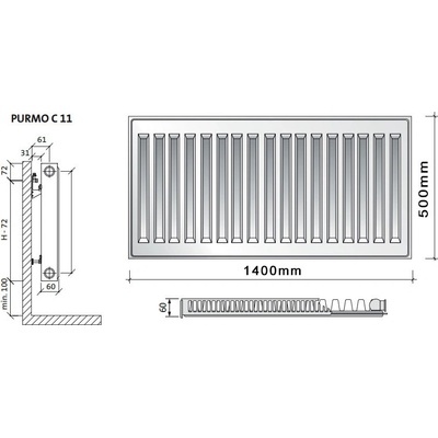 Purmo C11 500 x 1400