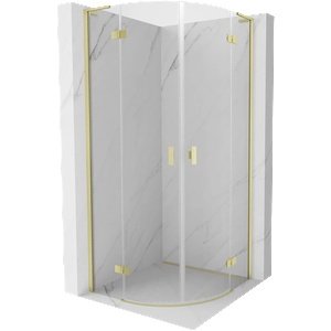 Mexen Mist L ъглова душ кабина с отварящи се врати 90 x 90 см, прозрачна, златна четкана - 8A33L-090-090-55-00 (8A33L-090-090-55-00)