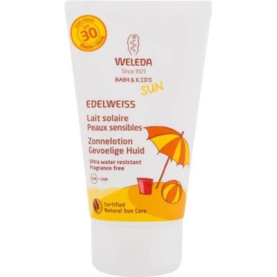Weleda Baby & Kids Sun Edelweiss Sunscreen Sensitive SPF30 детски водоустойчив слънцезащитен лосион за тяло и лице 150 ml