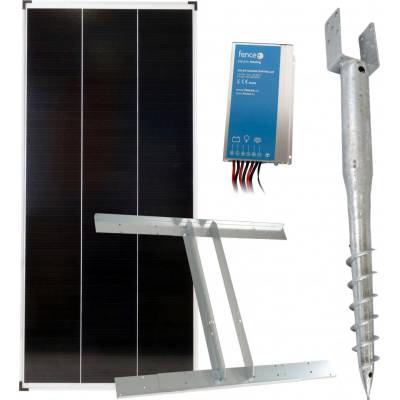 Fencee Základní sada solární napájení ohradníku, panel 200 W, držák zemní vrut, konzole, regulátor 15 A