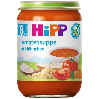 HiPP BIO Rajčatová polévka s nudlemi a kuřecím masem 190 g