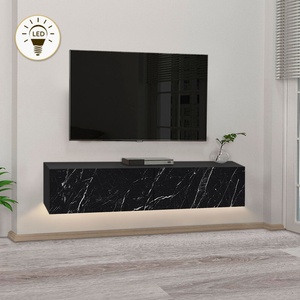 TopMebel Aristo TopMebel меламинов стенен ТВ шкаф с LED осветление в черен мраморен ефект 135x31.6x25cm