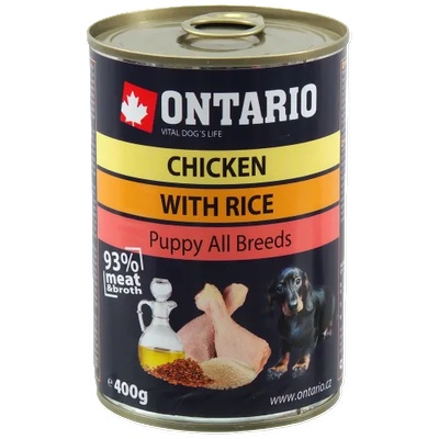 ONTARIO Can Puppy Chicken, Rice and Linseed Oil - консерва за подрастващи кученце с пиле и бял ориз 400 гр, Чехия 214-2032