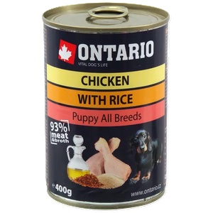 ONTARIO Can Puppy Chicken, Rice and Linseed Oil - консерва за подрастващи кученце с пиле и бял ориз 400 гр, Чехия 214-2032