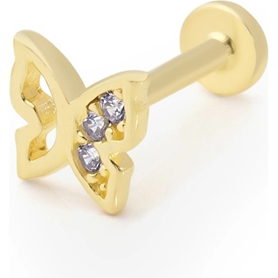 Lillian Vassago Zlatý piercing labreta motýl se zirkony LLV92-GPI066LB