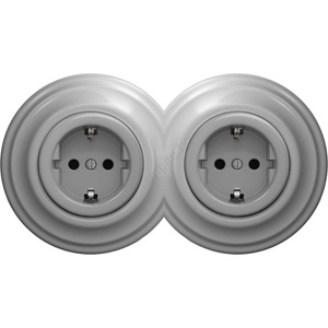 Reblig - Двойна ретро битова розетка с рамка SCHUKO 230V сива (RG0053C)