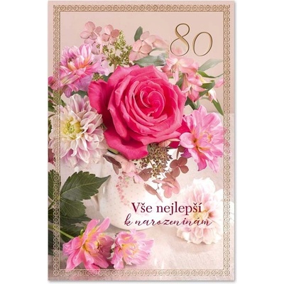 Ditipo Blahopřání K VÝROČÍ - 80tiny (růžové květiny) K