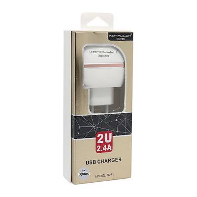 Зарядно 220V KONFULON C23+S32A 2xUSB 5V 2.4A с iPhone lightning кабел бял (114)