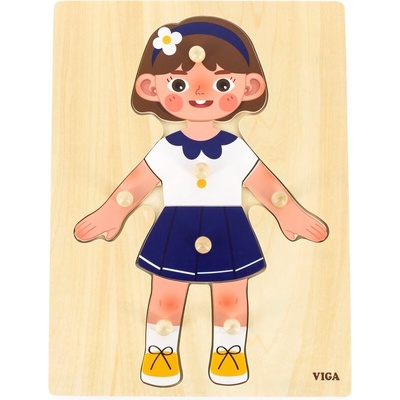 Viga Toys Дървен пъзел Viga - Частите на човешкото тяло, момиче (44668)