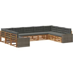 vidaXL Комплект дивани за открито 9 бр. Натурален и Антрацит (3383850)