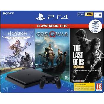 Sony PlayStation 4 Slim 1TB (PS4 Slim 1TB) + PS Hits: Horizon Zero Dawn + God of War + The Last of Us