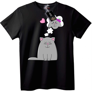 NOONEBRAND Тениска Сладка Мечтаеща Котка - 7XL, Black