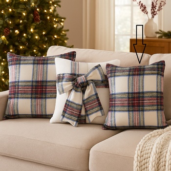 Eurofirany Vianočná károvaná biela Polyester 45 x 45 cm